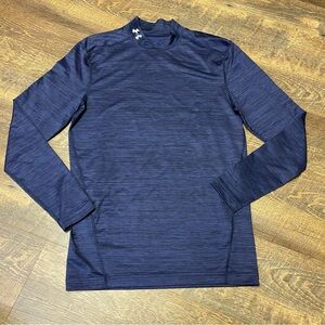 Under Armour ColdGear Fitted Mockneck Shirt Men Large Blue Compression Base Ski